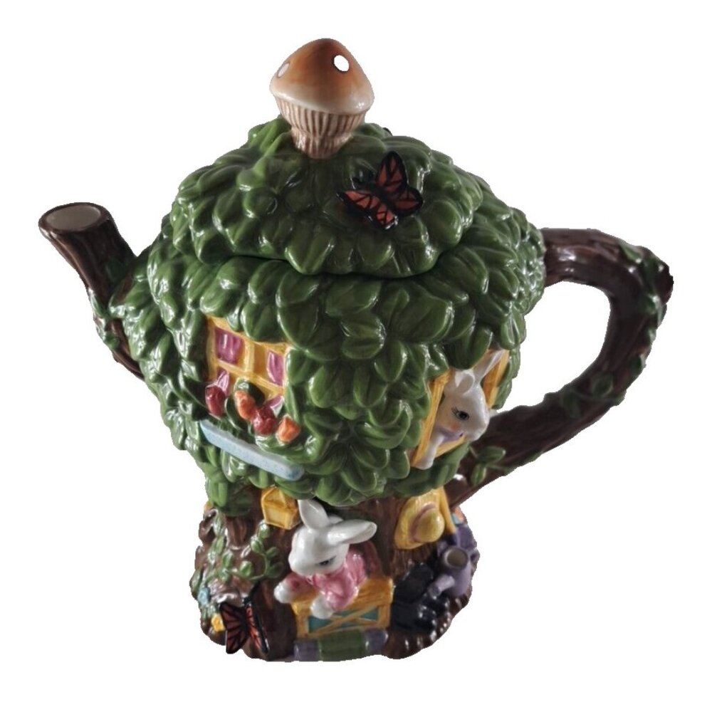 Christopher Radko Cookie Jar Bunny Treehouse Butterfly Mushroom Easter RARE 9.5"